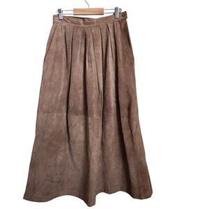 vtg Suede Leather Maxi Skirt Size 10 Womens Tan Pleat Midi Boho Western Farmgirl